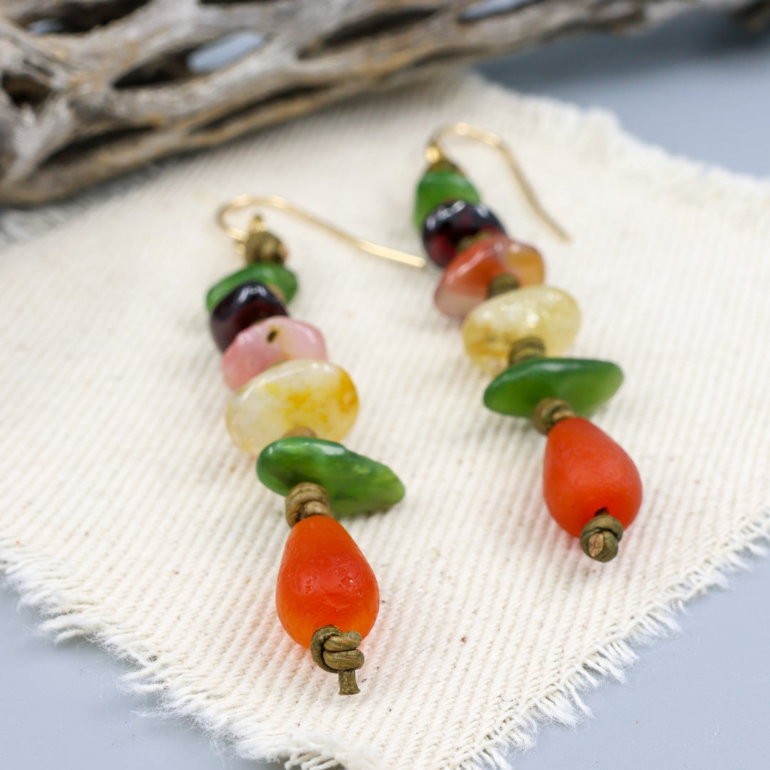 Knotted Gemstone Dangle Earrings, Autumn - Gold Fill