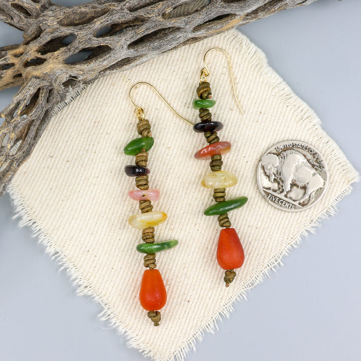 Knotted Gemstone Dangle Earrings, Autumn - Gold Fill