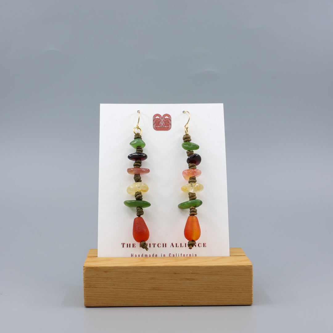 Knotted Gemstone Dangle Earrings, Autumn - Gold Fill