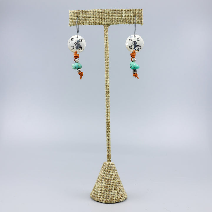 Turquoise Drop Earrings / Sterling Silver / Brown