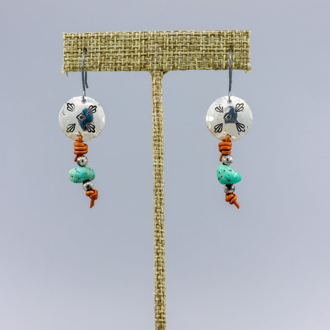 turquoise, leather, and sterling silver earrings handmade