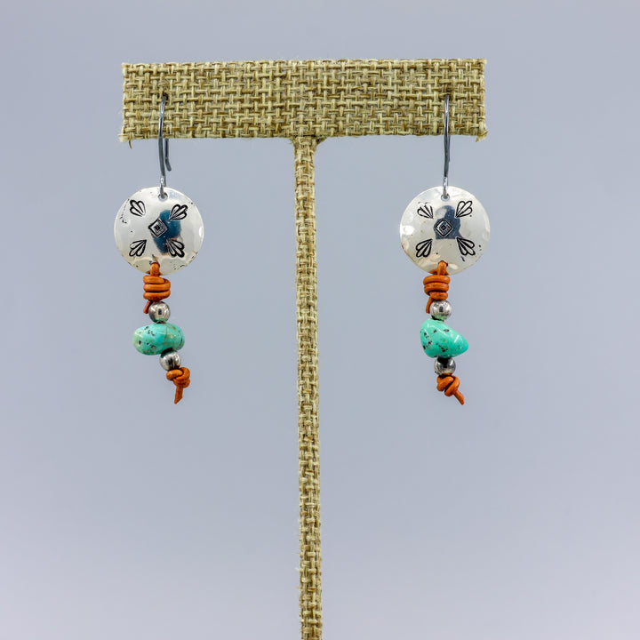 turquoise, leather, and sterling silver earrings handmade