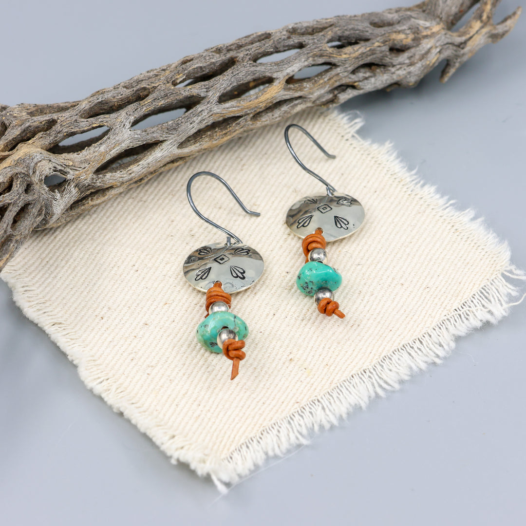 Turquoise Drop Earrings / Sterling Silver / Brown