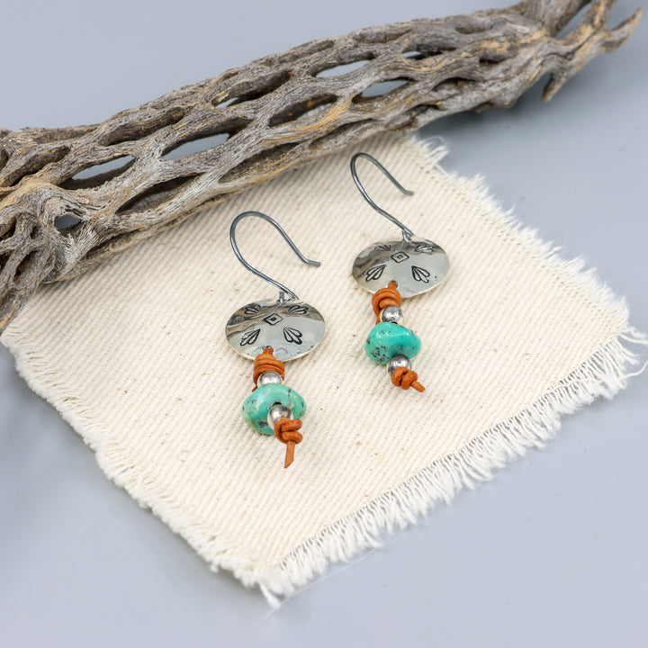 Turquoise Drop Earrings / Sterling Silver / Brown