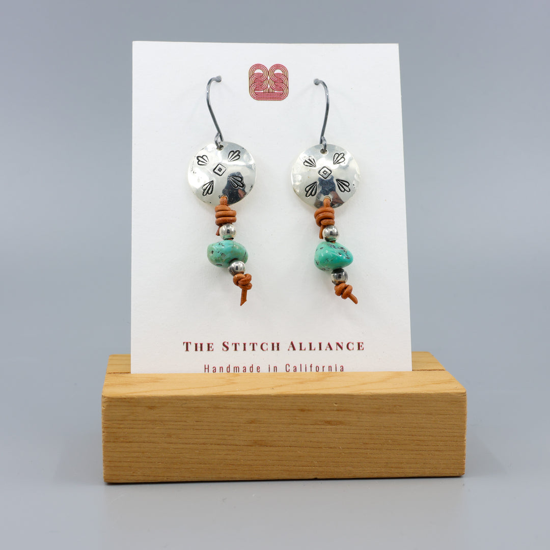 Turquoise Drop Earrings / Sterling Silver / Brown