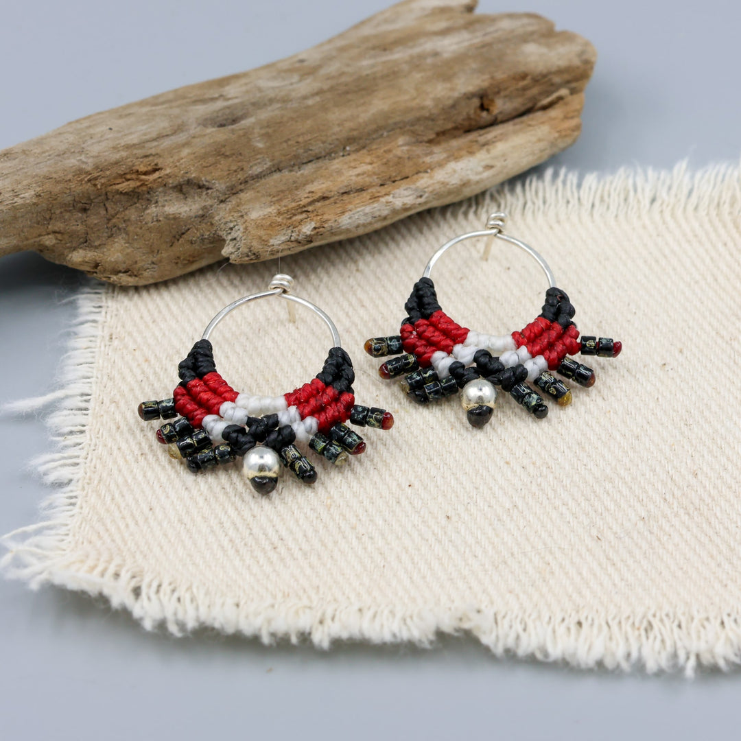 handmade, boho western macrame earrings - sterling silver detail view
