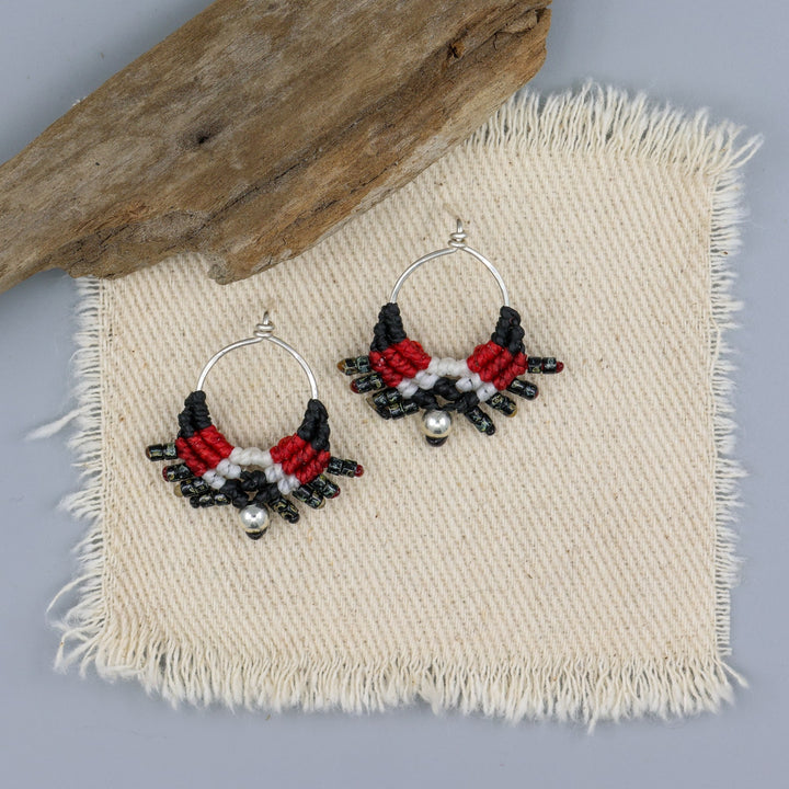 handmade, boho western macrame earrings - sterling silver overhead view