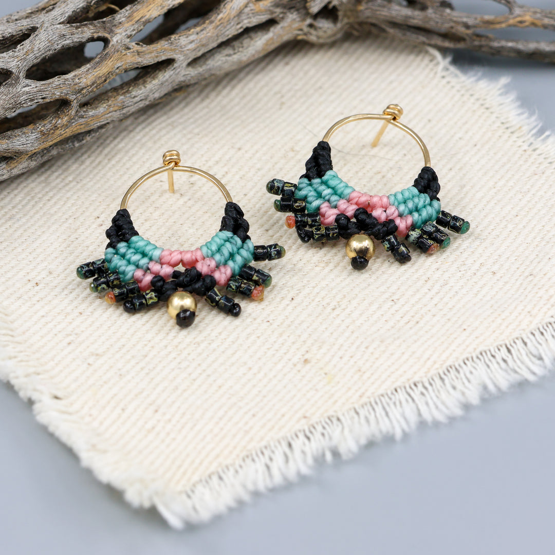 handmade macrame earrings with gold fill wire