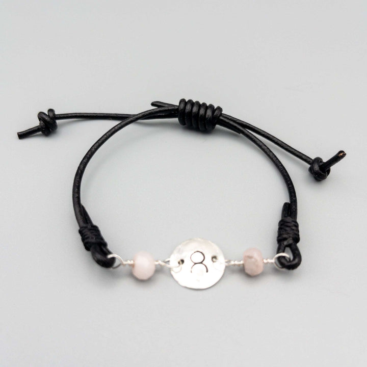 Taurus bracelet hand stamped sterling silver with rose quartz beads