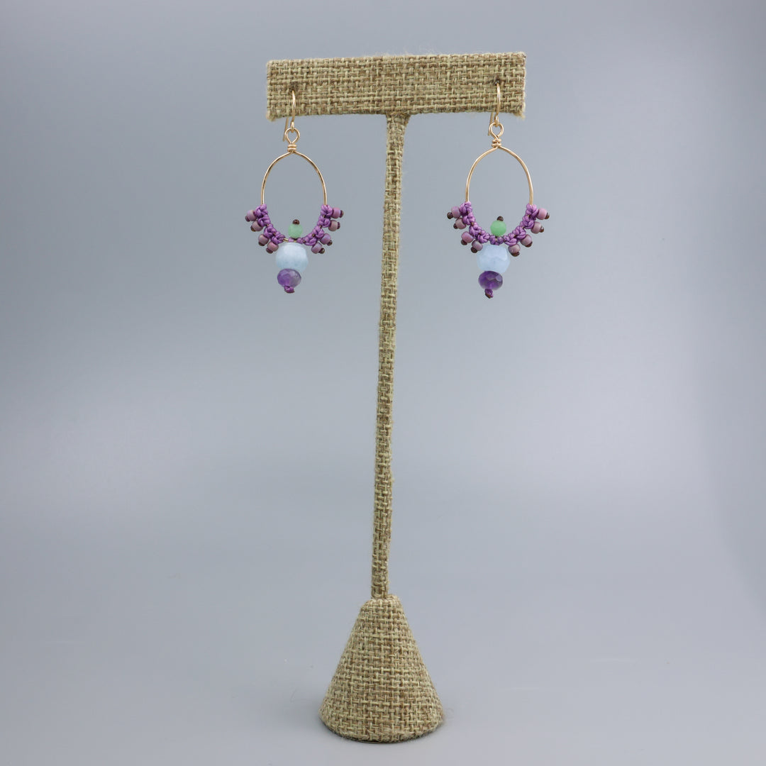 Thunderbird Hoop Earrings / Amethyst, Aquamarine / Gold Fill