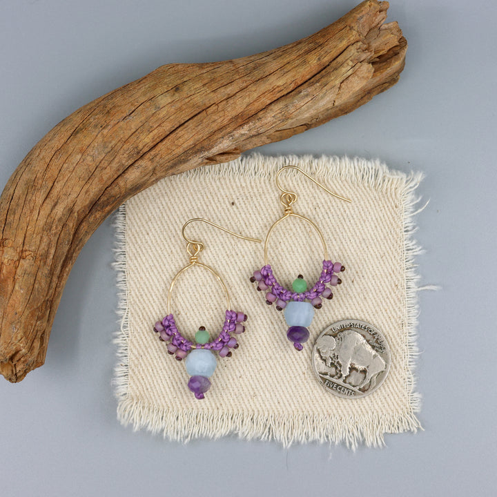 Thunderbird Hoop Earrings / Amethyst, Aquamarine / Gold Fill