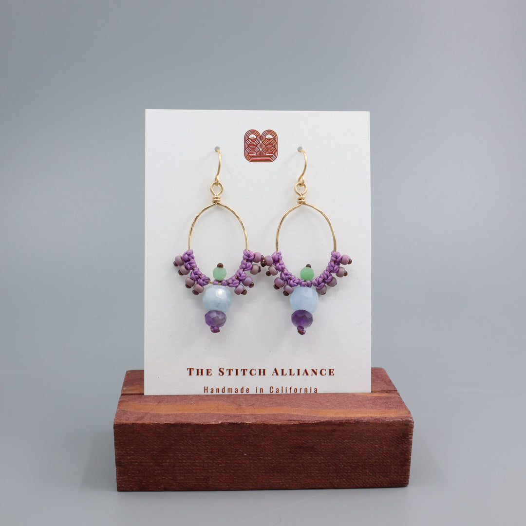 Thunderbird Hoop Earrings / Amethyst, Aquamarine / Gold Fill