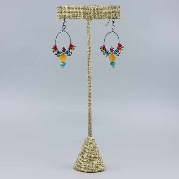 Thunderbird Hoop Earrings / Tiger's Eye, Apatite, Garnet / Gold Fill