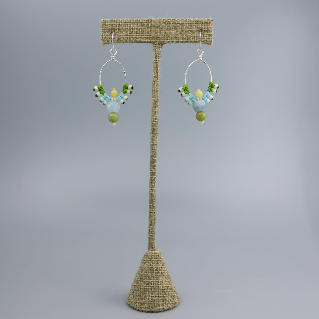 Thunderbird Hoop Earrings / Aquamarine, Peridot / Sterling Silver