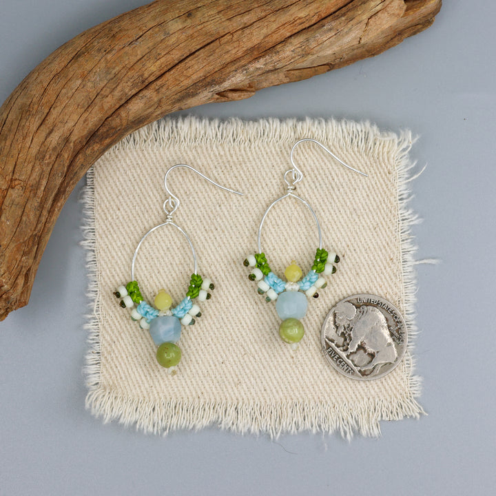 Thunderbird Hoop Earrings / Aquamarine, Peridot / Sterling Silver