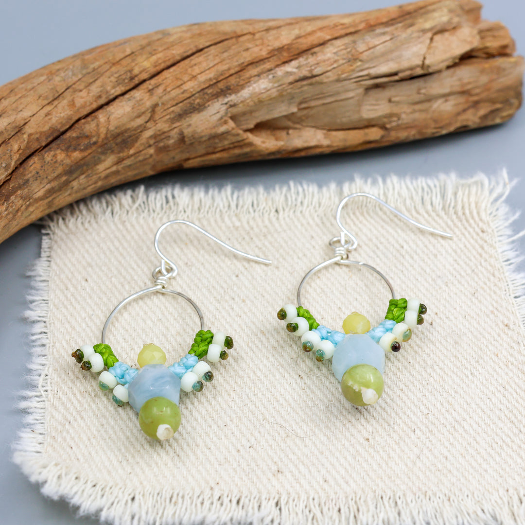 Thunderbird Hoop Earrings / Aquamarine, Peridot / Sterling Silver
