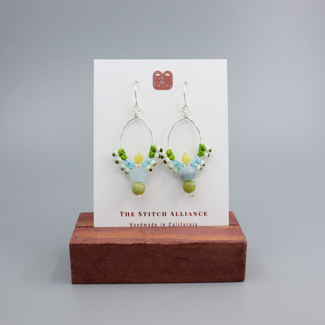Thunderbird Hoop Earrings / Aquamarine, Peridot / Sterling Silver