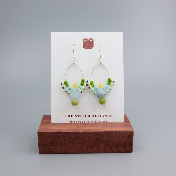 Thunderbird Hoop Earrings / Aquamarine, Peridot / Sterling Silver
