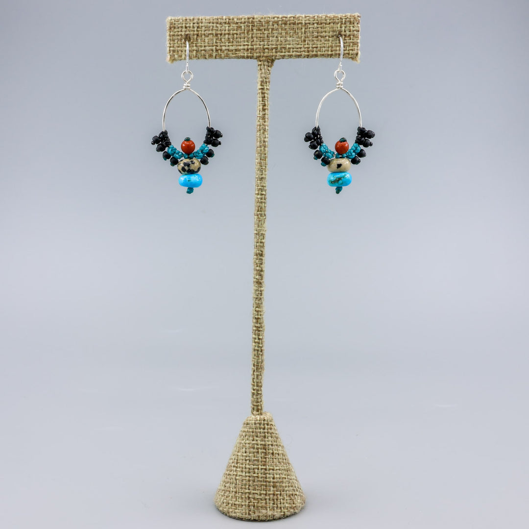 Thunderbird Hoop Earrings / Turquoise, Jasper / Sterling Silver