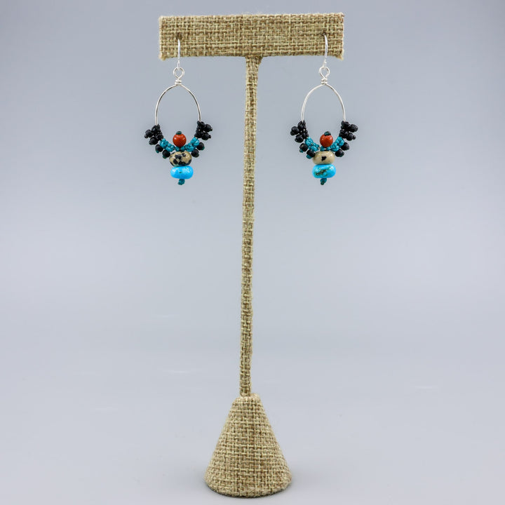 Thunderbird Hoop Earrings / Turquoise, Jasper / Sterling Silver