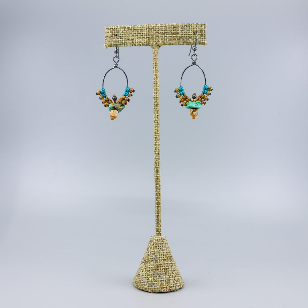 Thunderbird Hoop Earrings / Turquoise, Jasper / Oxidized Sterling