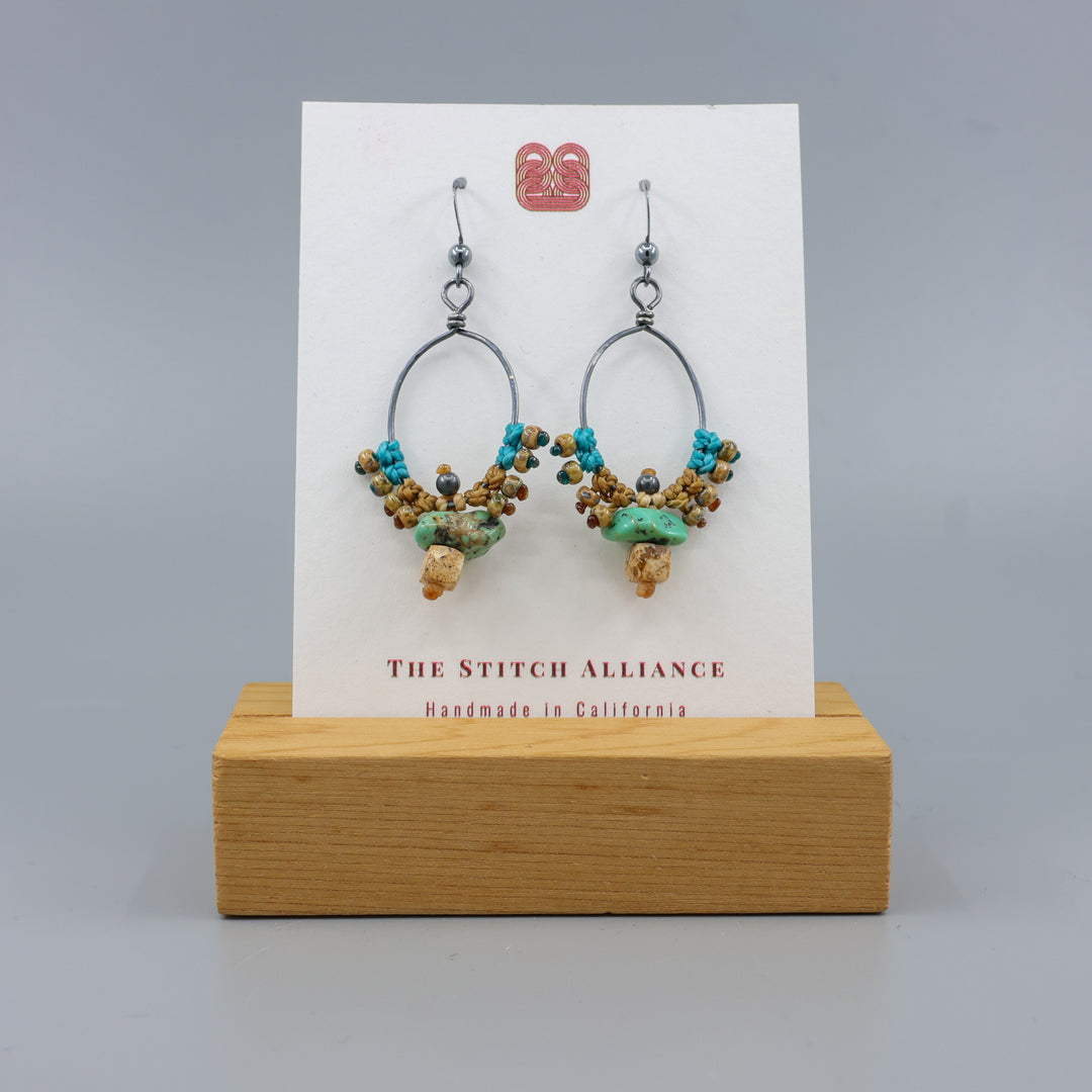 Thunderbird Hoop Earrings / Turquoise, Jasper / Oxidized Sterling