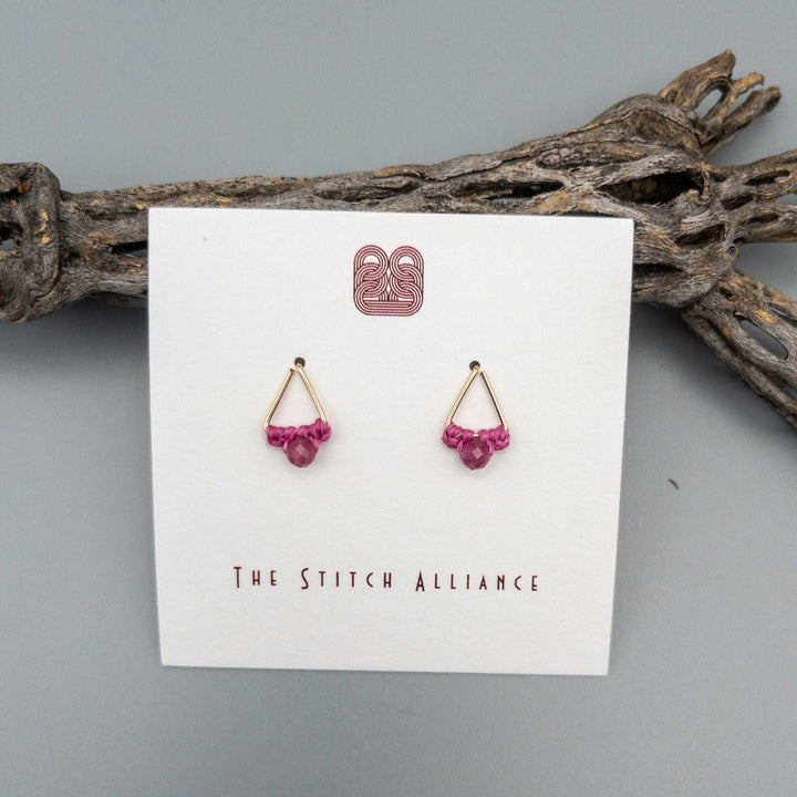 handmade pink tourmaline gold filled triangle post earring