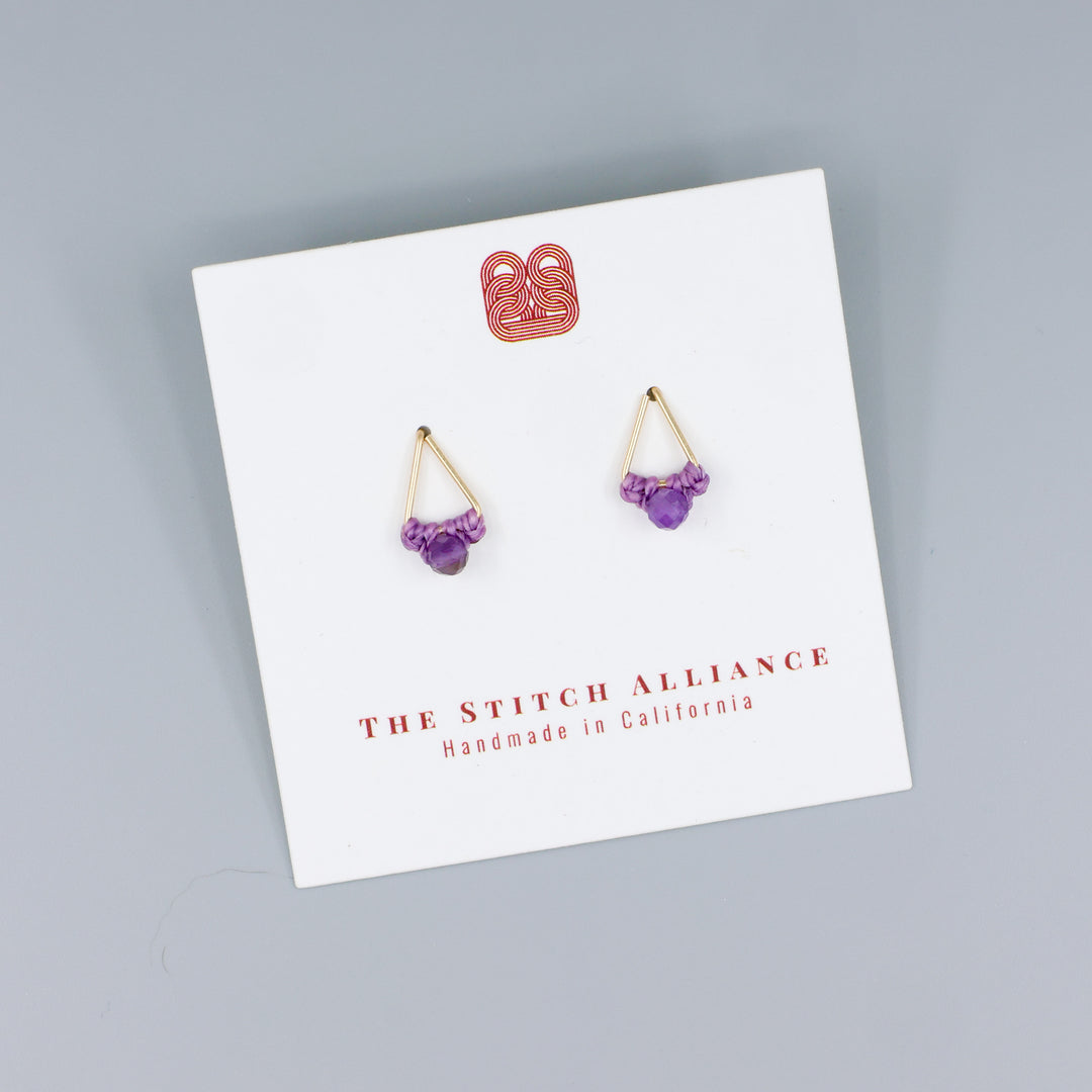 Amethyst Stud Earrings / Triangle / Gold Fill