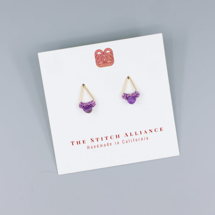 Amethyst Stud Earrings / Triangle / Gold Fill