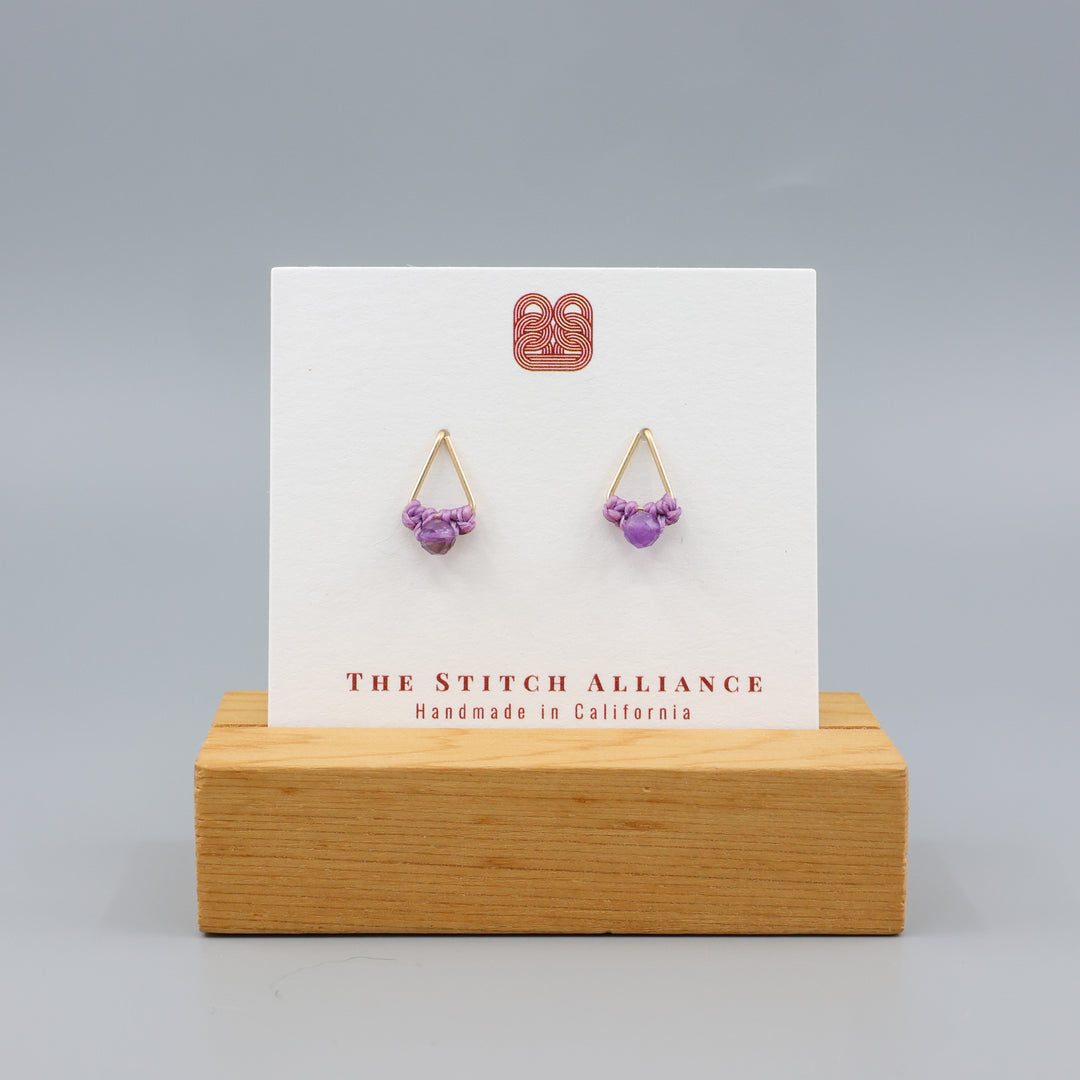 Amethyst Stud Earrings / Triangle / Gold Fill
