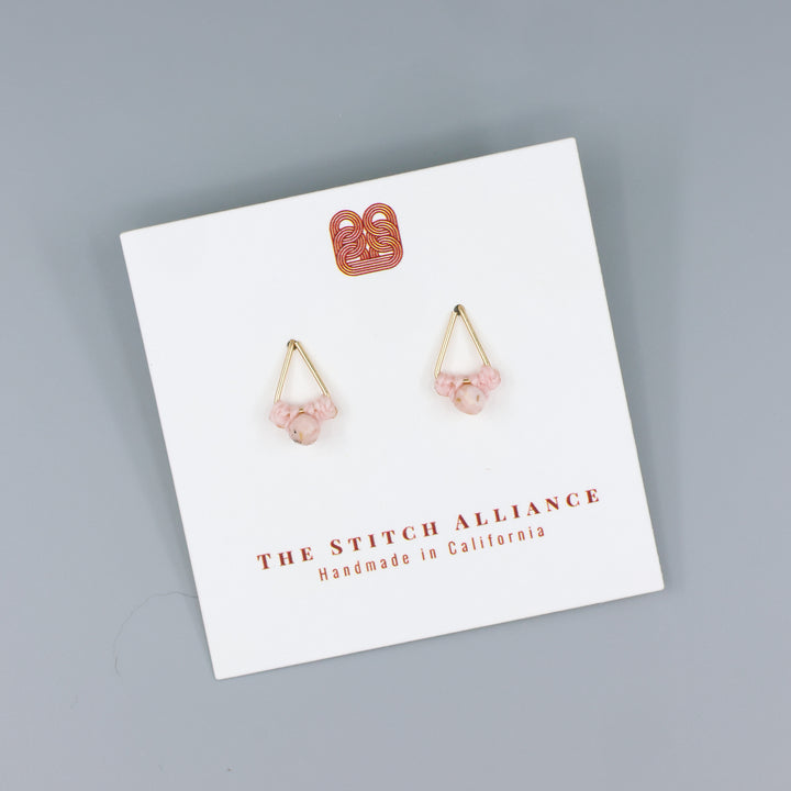 Pink Opal Stud Earrings / Triangle / Gold Fill