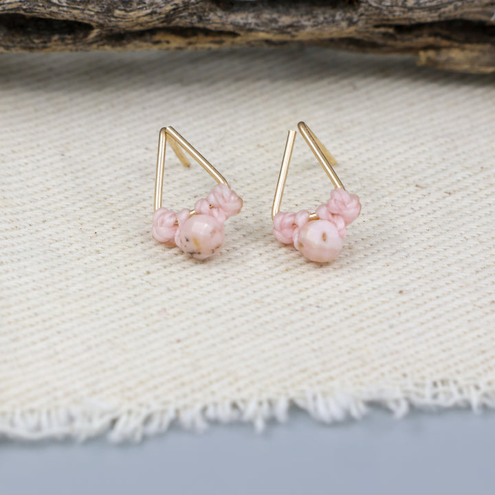 Pink Opal Stud Earrings / Triangle / Gold Fill