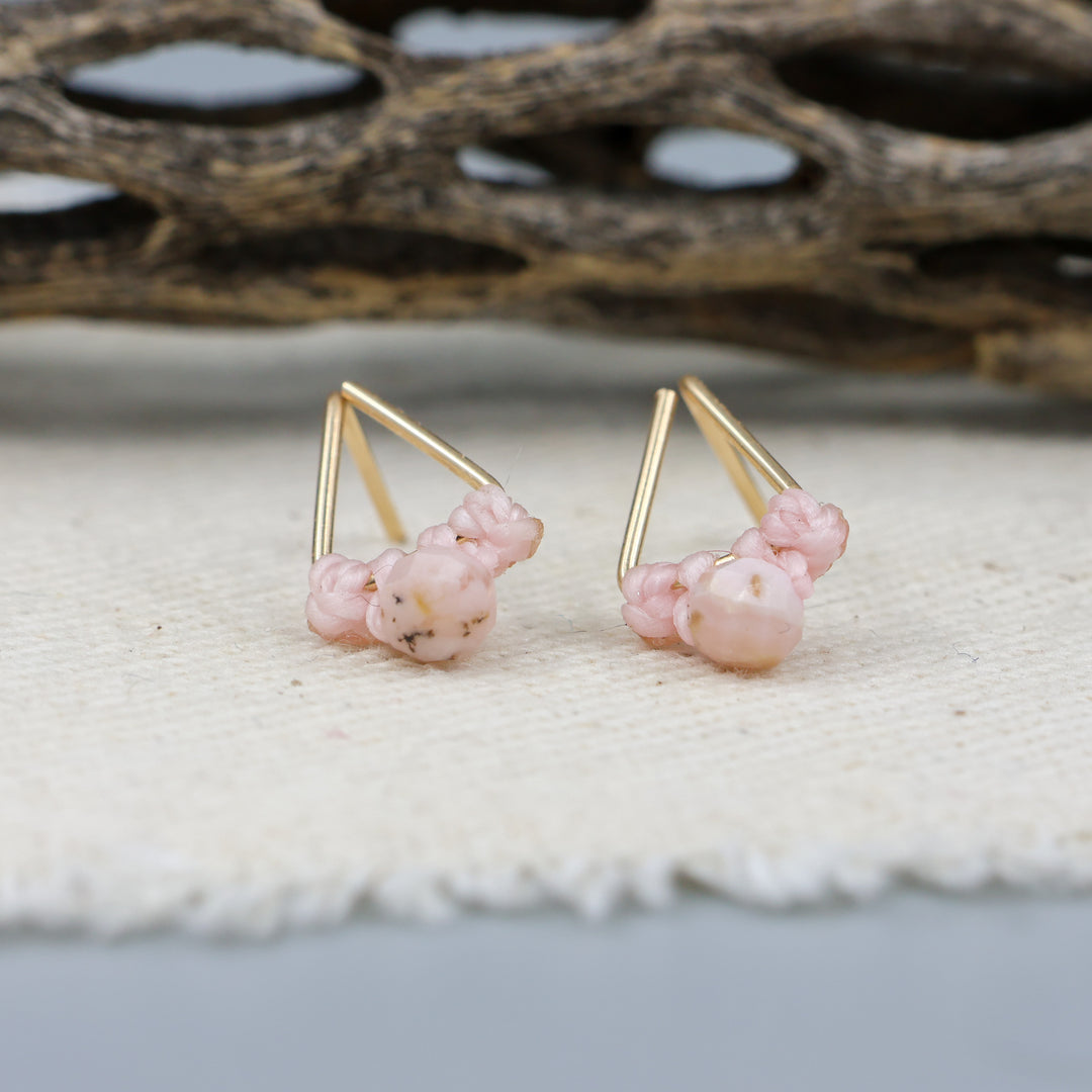 pink opal stud earrings gold fil