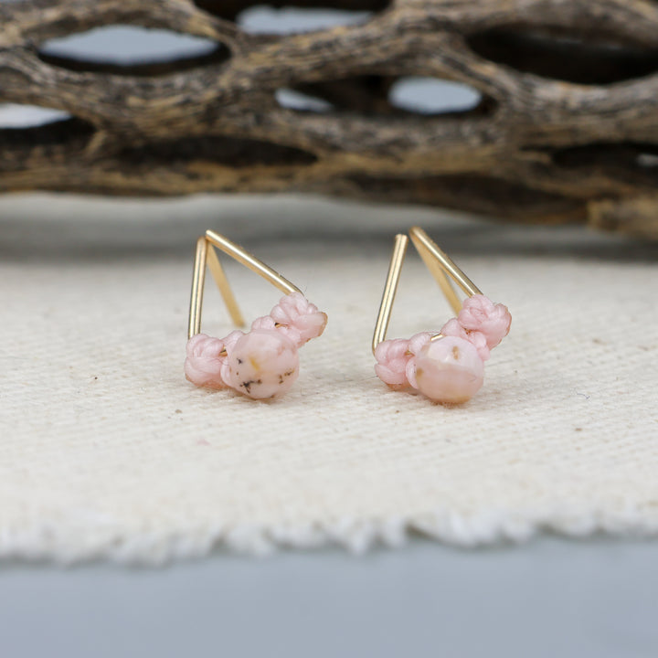 pink opal stud earrings gold fil