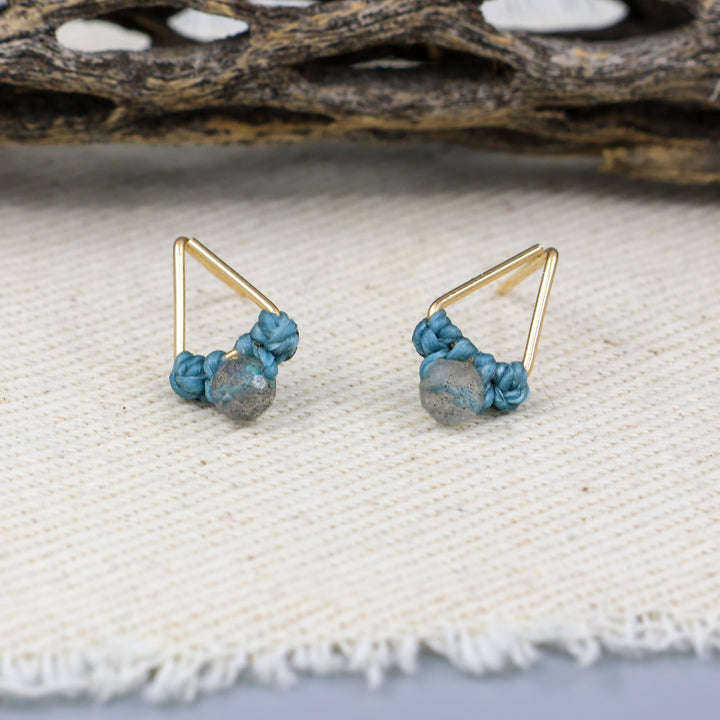 Labradorite Stud Earrings / Triangle / Gold Fill