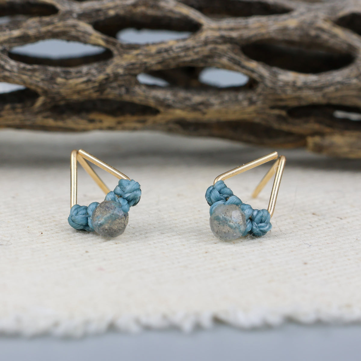 handmade labradorite triangle stud earrings gold fill