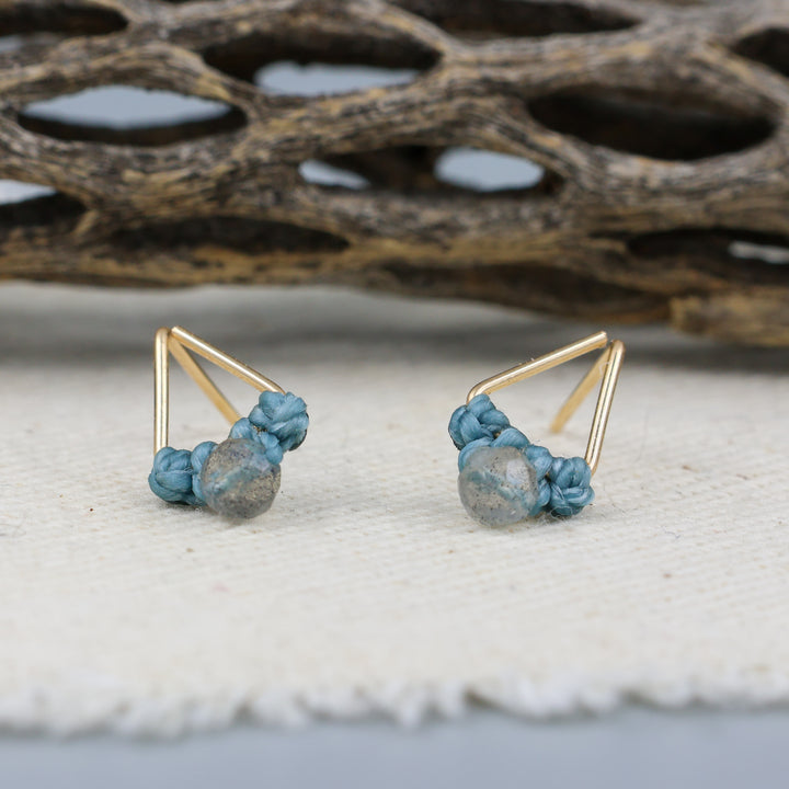 handmade labradorite triangle stud earrings gold fill