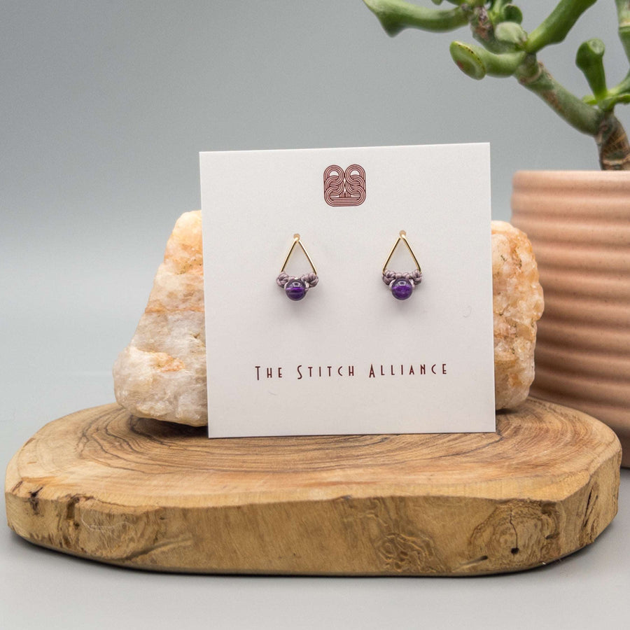 14k gold filled triangle post earrings with amethyst beads