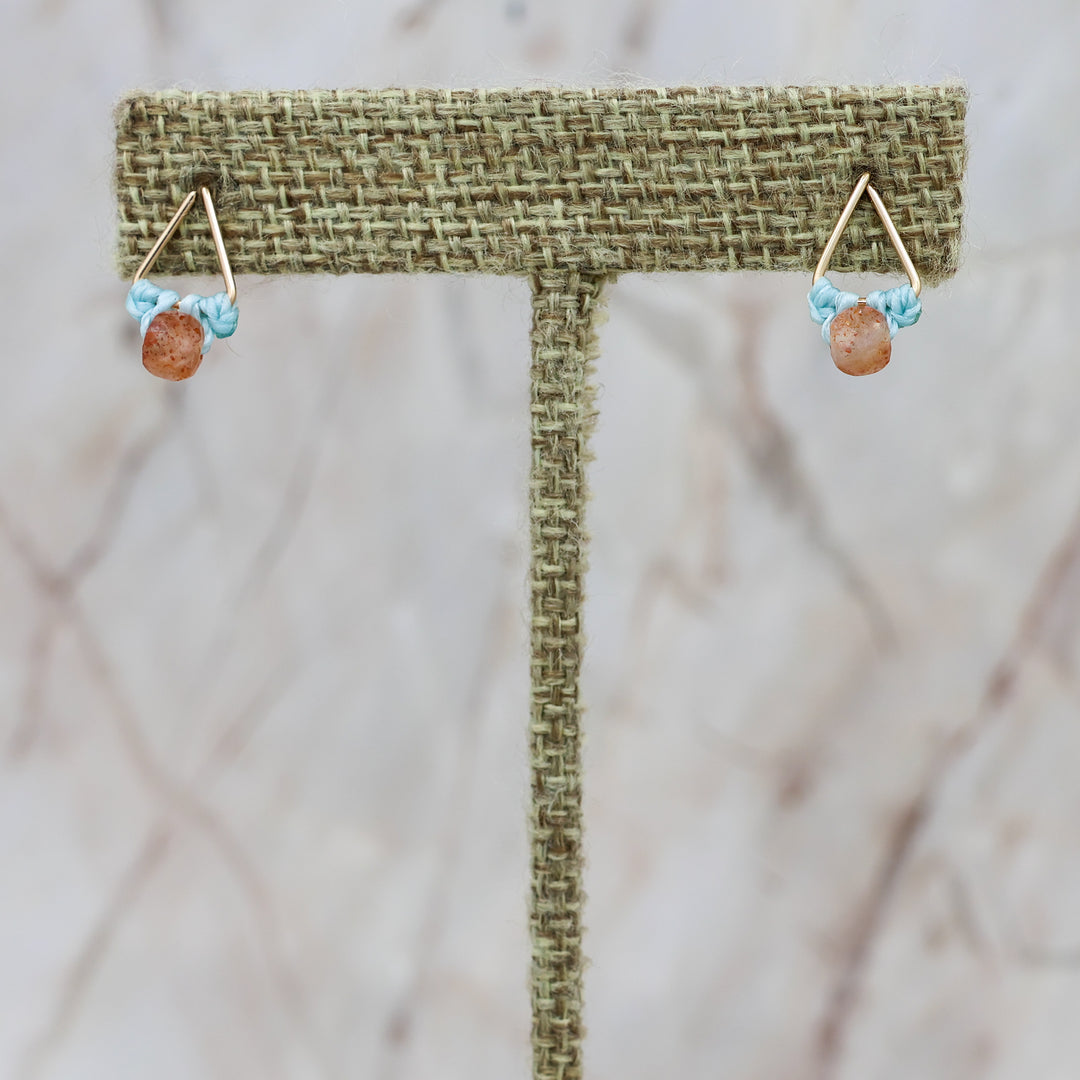 14k gold fill and sunstone macrame stud earrings