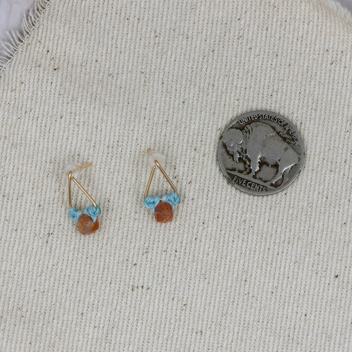 14k gold fill and sunstone stud earrings with coin for size comparison