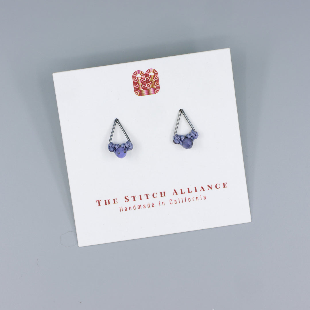 Tanzanite Stud Earrings / Triangle / Oxidized Sterling