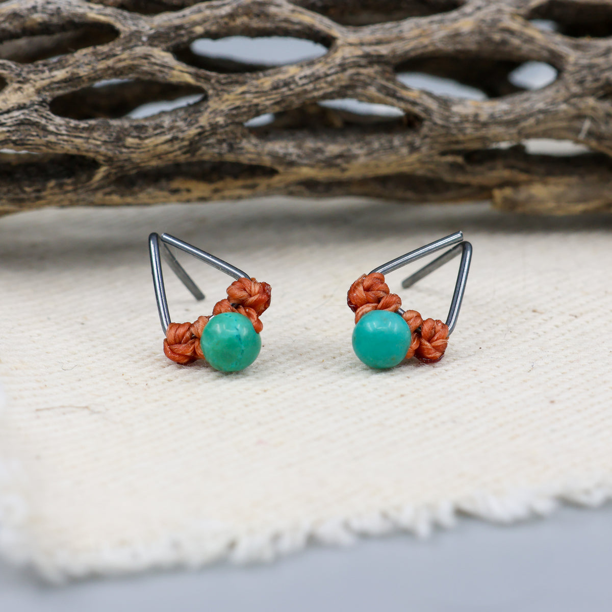 turquoise stud triangle macrame earrings