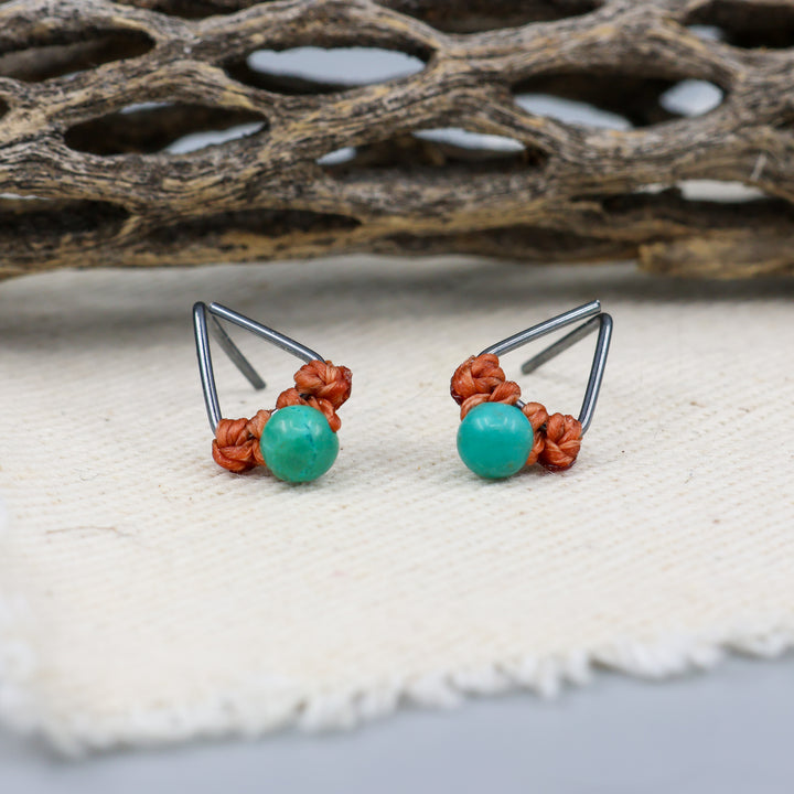 turquoise stud triangle macrame earrings