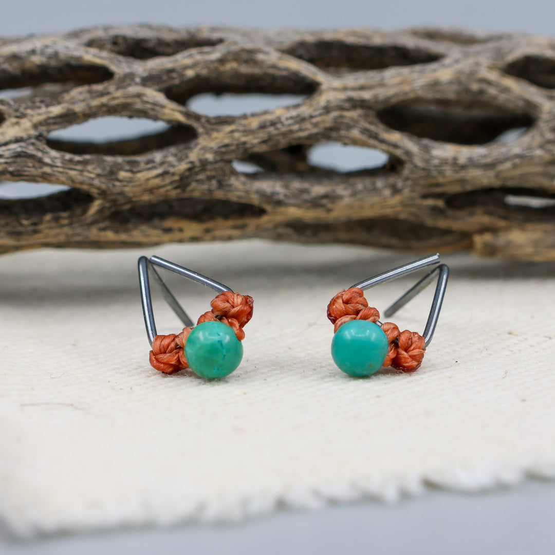Turquoise Stud Earrings / Triangle / Oxidized Sterling Silver