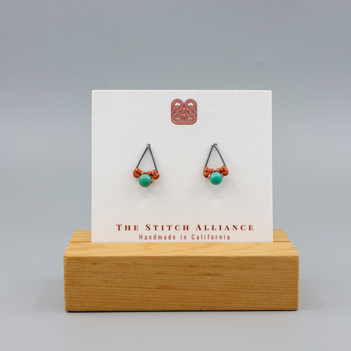 handmade turquoise stud triangle macrame earrings