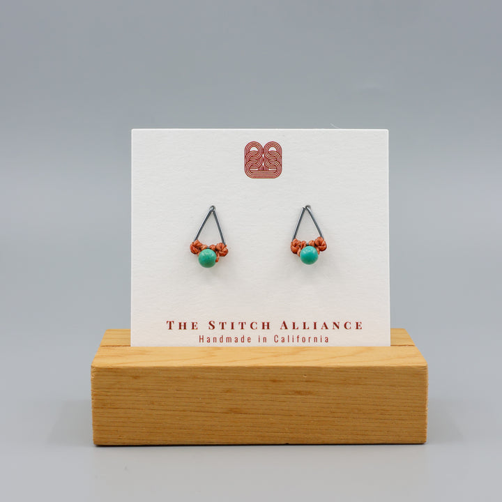 handmade turquoise stud triangle macrame earrings