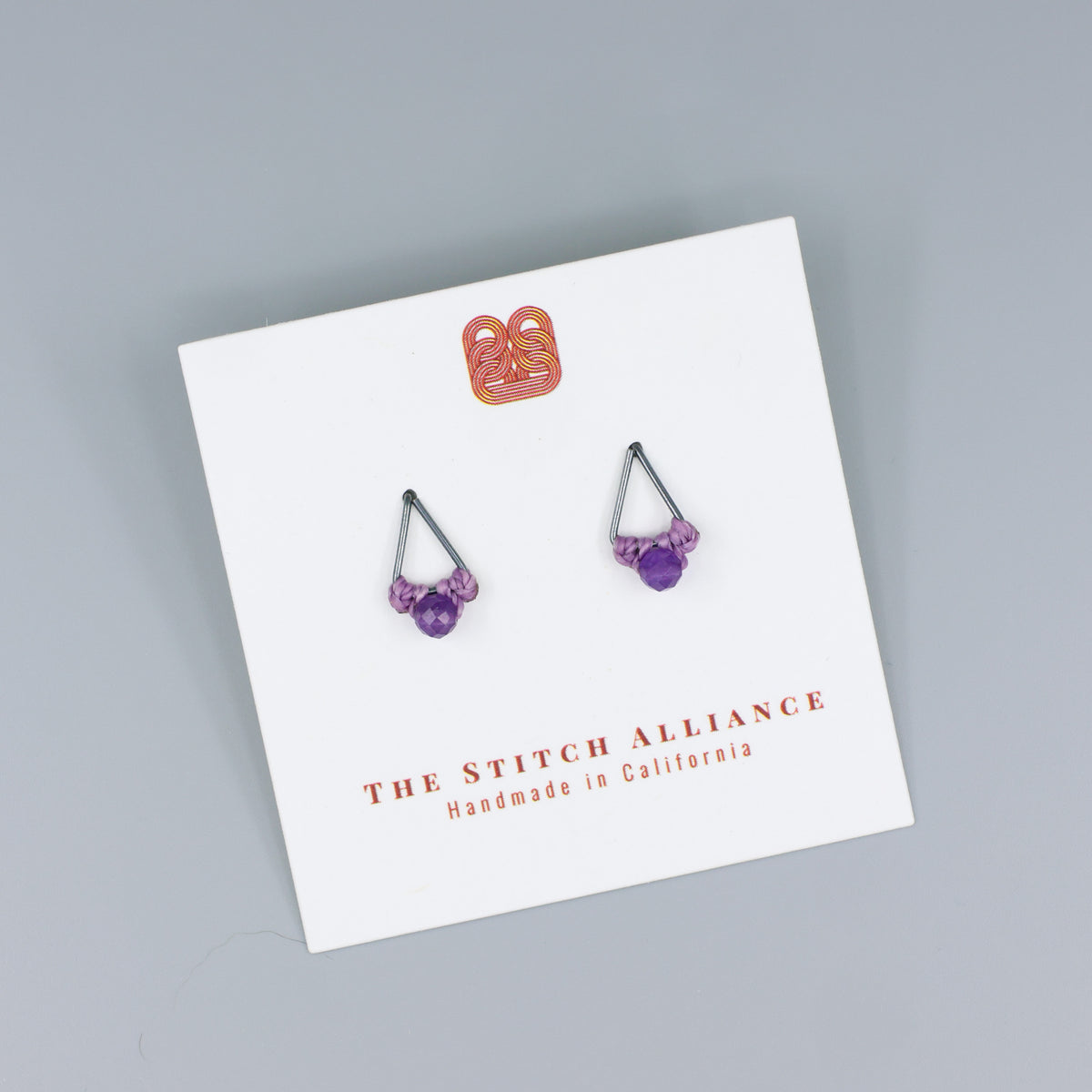 handmade amethyst oxidized sterling silver triangle studs