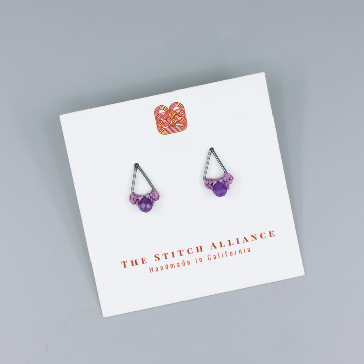 handmade amethyst oxidized sterling silver triangle studs