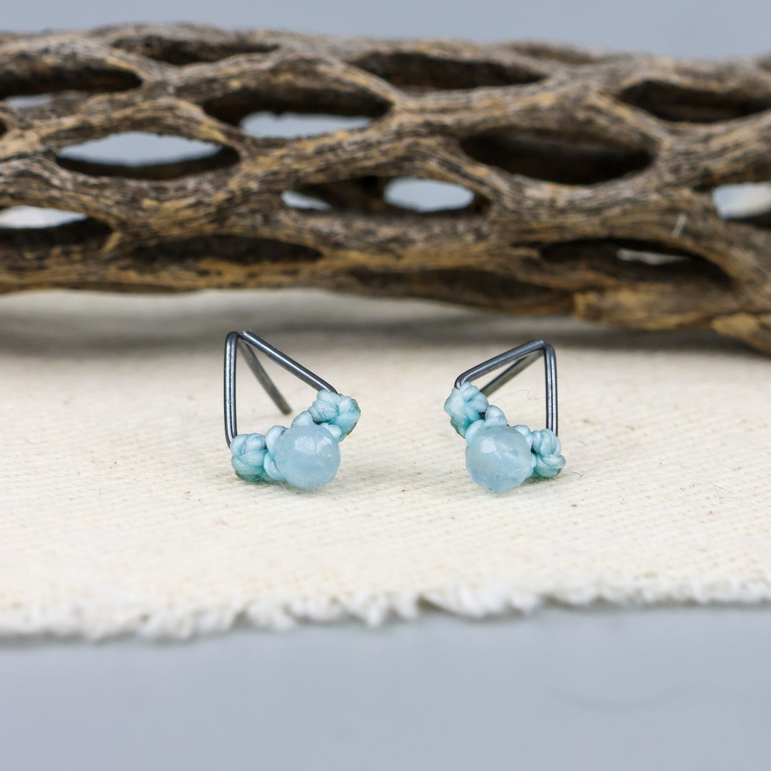 handmade triangle stud earrings oxidized sterling silver