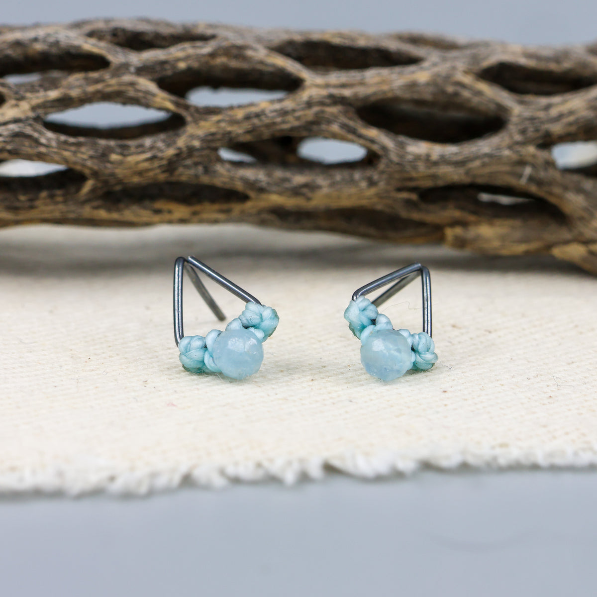 handmade triangle stud earrings oxidized sterling silver
